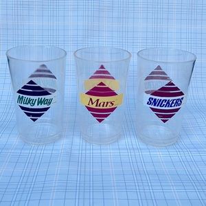 Set of 3 Vintage Promotional Mars Candy Brand Juice Drinking Glasses Plastic